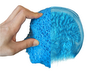 A hand coming from the left side of the picture squeezes the face of a printed representation of an MRI.